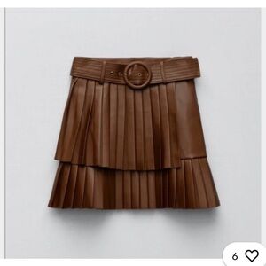 Zara Brown Pleated Skirt with Belt
